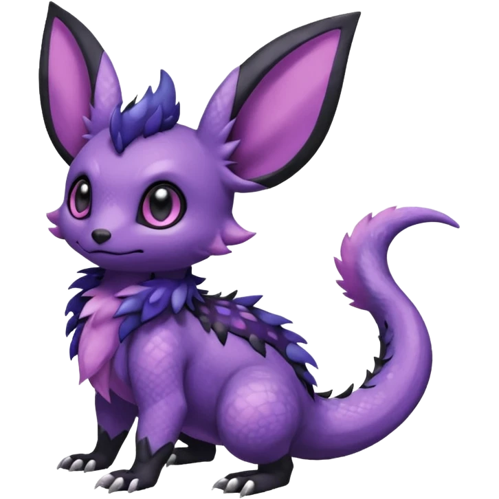 Rare exotic cute epic aesthetic Salandit-Eevee-Noibat-species-Fakemon-hybrid-creature, with markings, full body emoji