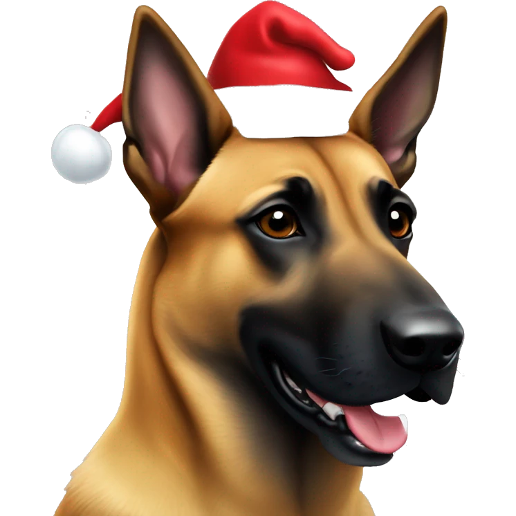 Belgian malinois in a Santa hat emoji