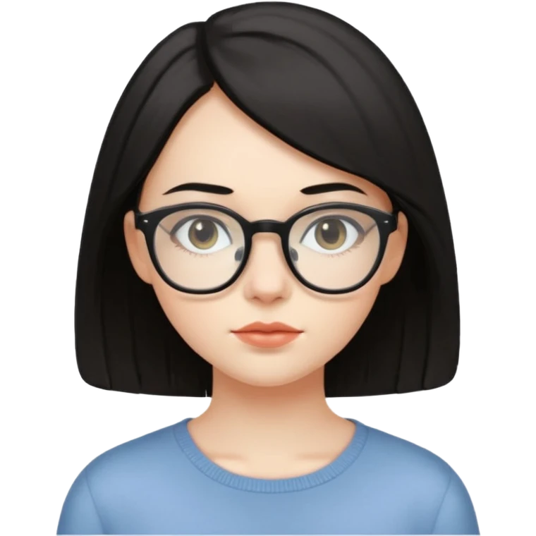 pale girl with clear glasses & dark bob hair, soft face but strong mind emoji