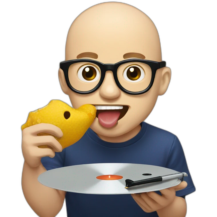 Anthony fantano chomping on a vinyl emoji