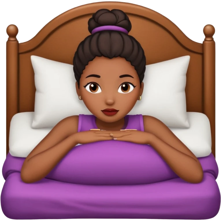 A black girl with edges and plump lips and long lashes with a bun in her bed emoji