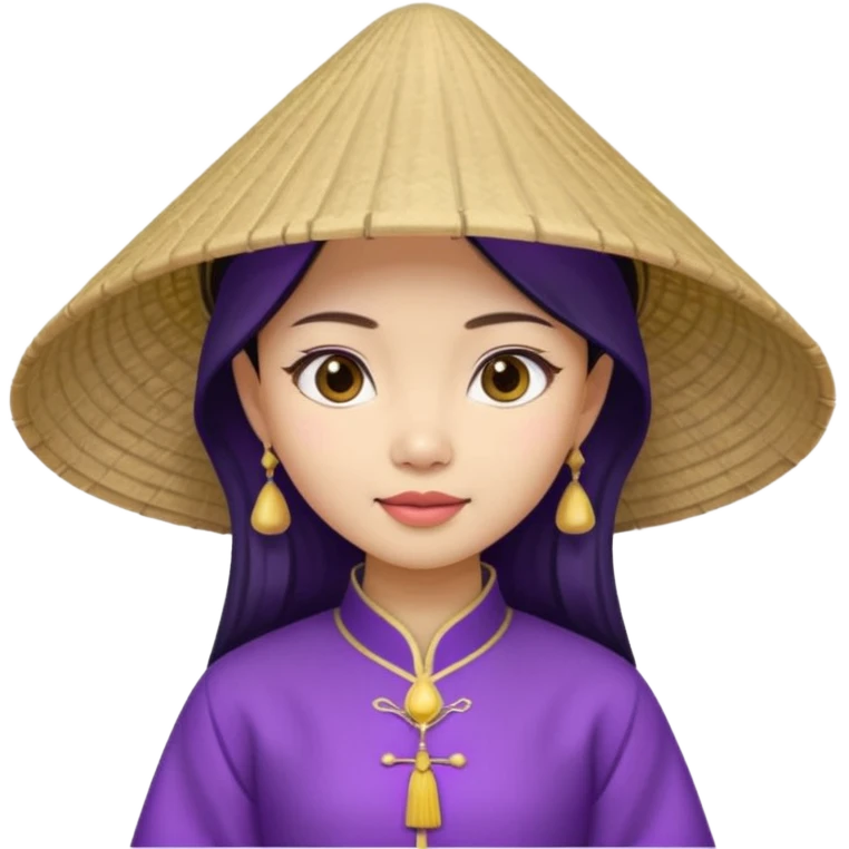 ancient vietnamese girl with conical hat, purple emoji