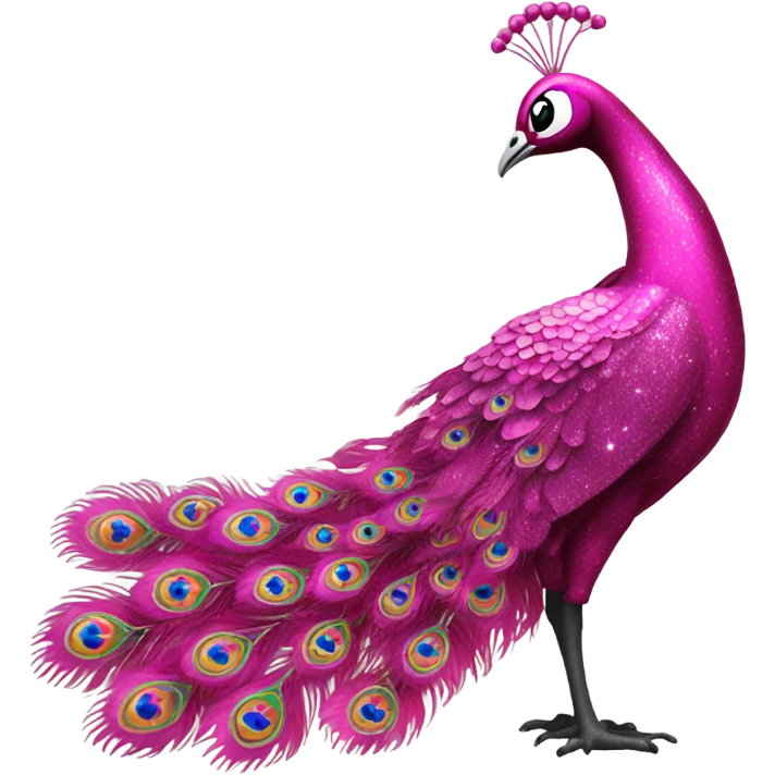 Hot Pink peacock standing with glitter emoji