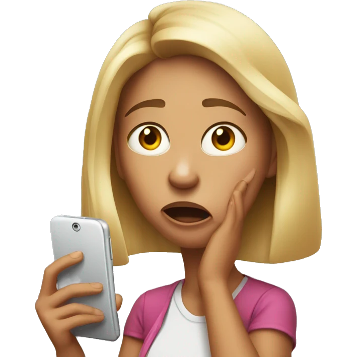 30 year old girl looking at cell phone shocked emoji