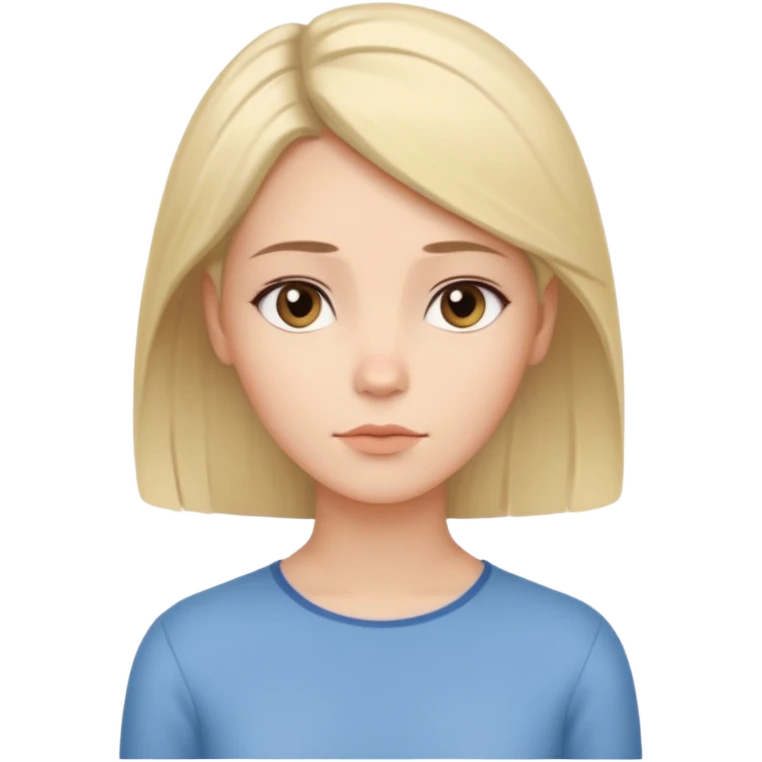 female human avatar, thoughtful expression, calm mood, sensitive personality,
neutral face, minimal style, simple hair, no accessories,
professional, clean, soft tone emoji