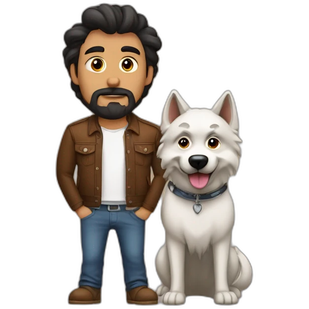 Chico guapo con barba y perro lobo emoji