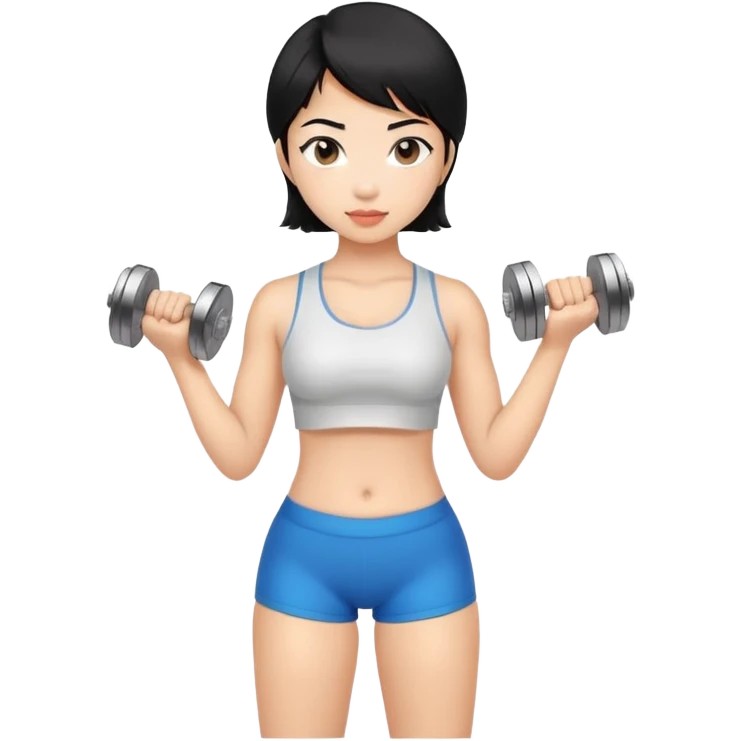 black hair asian girl with dumbbells in her hands emoji