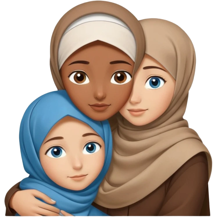 Turkish beautiful finish Konya girl blue eyes with brown beige hijab islamic dress and hugs with big boy brother  emoji