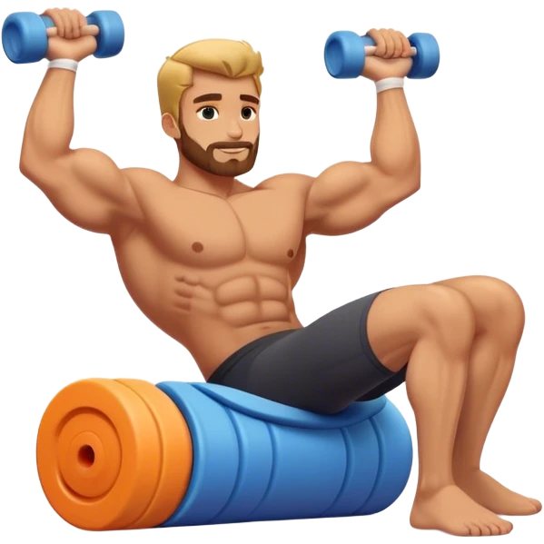buff guy lying lats down on foam-roller emoji