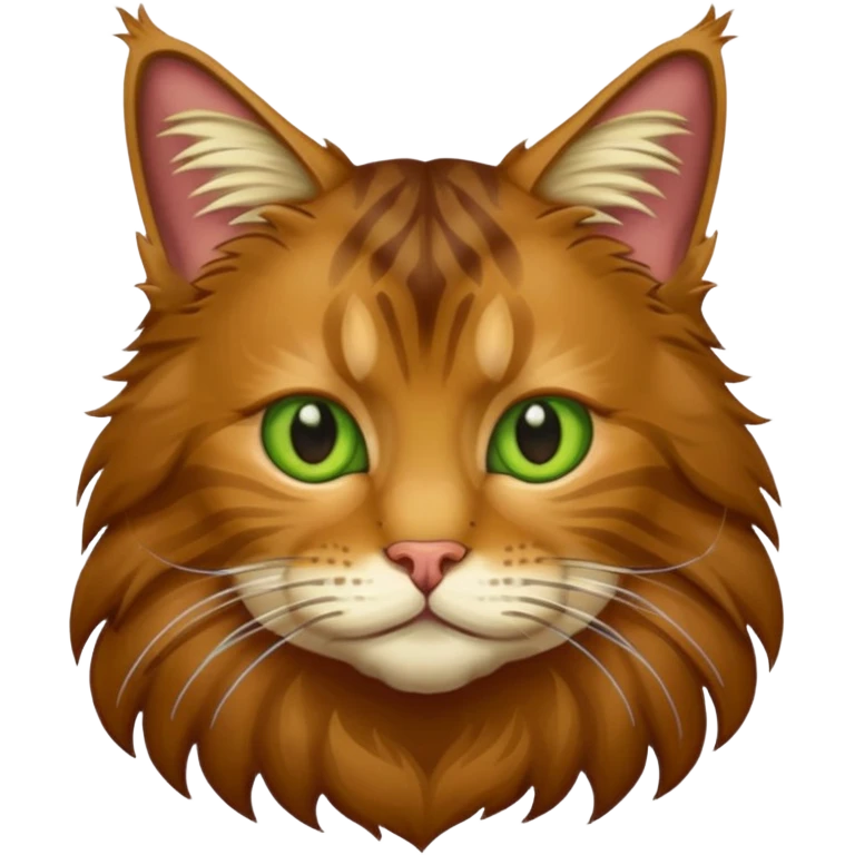 je veux un emoji chat main coon marron à poil long avec les yeux vert jaunes  emoji