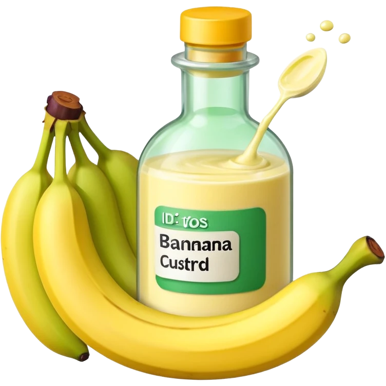 Make an emoji of banana grape custard with a bottle of medicine next to it  emoji