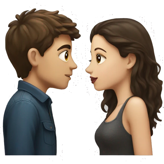 A brunette boy and a pale brunette girl kissing emoji