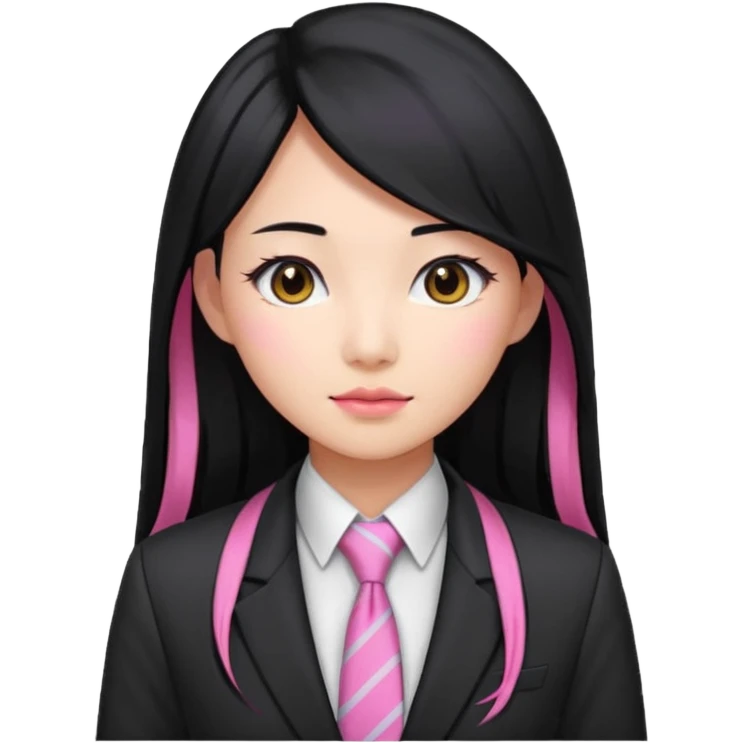 long black haired pink hair asian woman with tie and blazer emoji