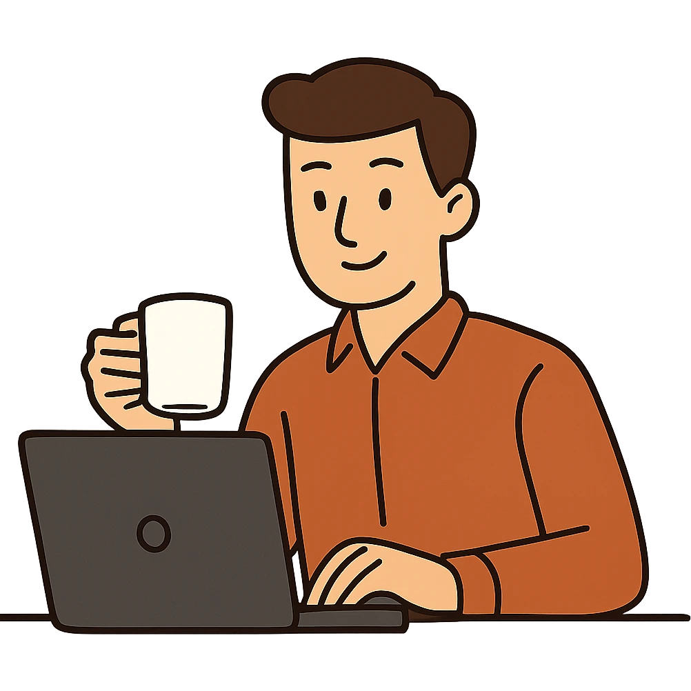 flat toon style working person with coffee mug emoji