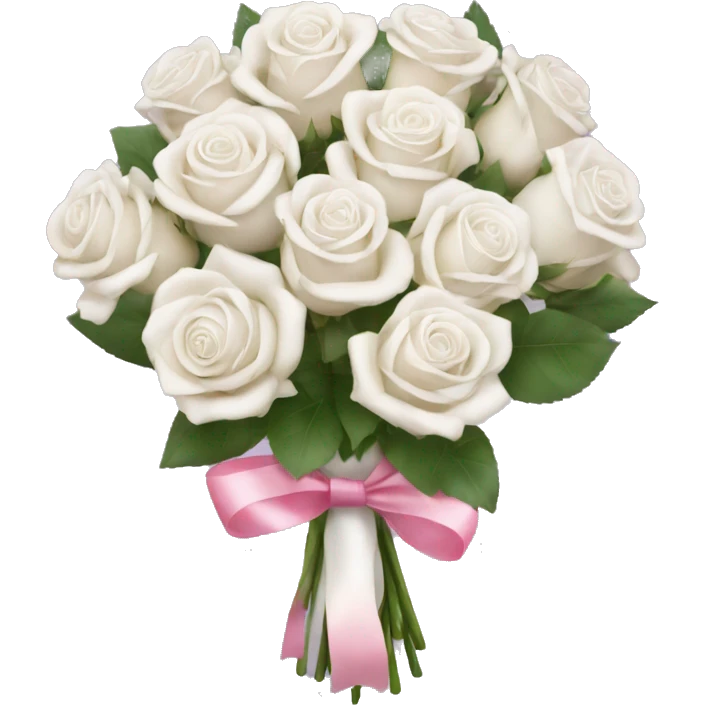 big white rose bouquet with pink ribbons  emoji