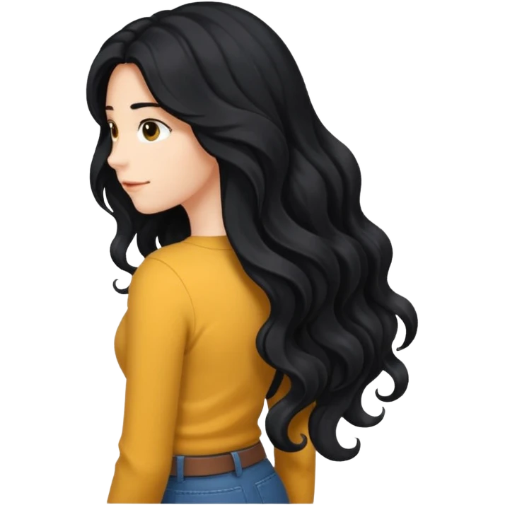Long black wavy hair that goes all the way down to my lower back emoji