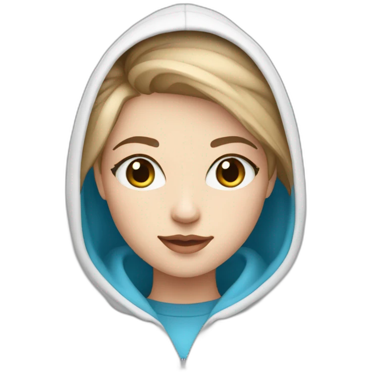 beautiful girl with computer,blue eyes,beautiful girl with short hair with computer,blue eyes,white skin, makeup, hoodie,short light-brown hair,code in background emoji