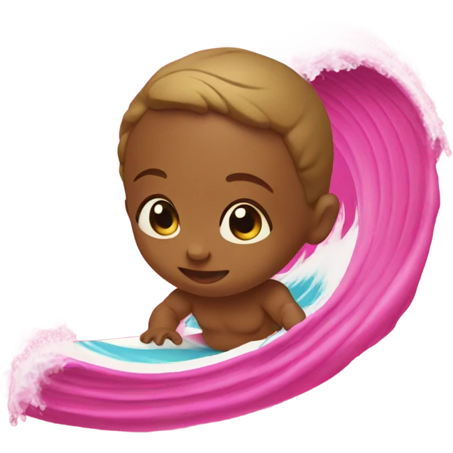 Newborn baby surfing on a hot pink ocean wave  emoji
