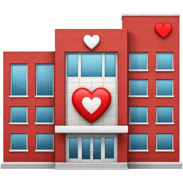 hospital building with a heart symbol emoji
