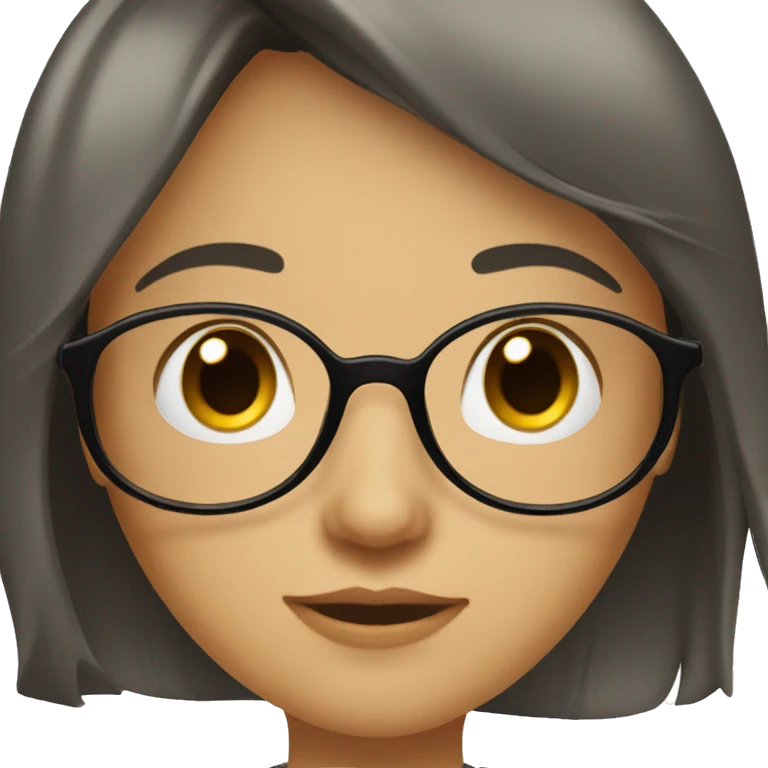 girl with long dark hair with bangs and hazel eyes and glasses emoji