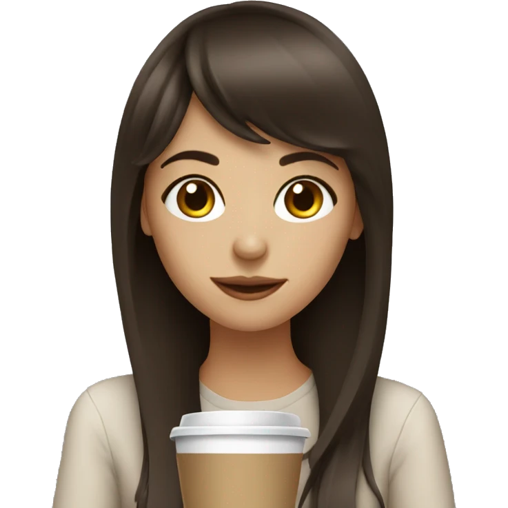 brunette girl with bangs drinking coffee emoji