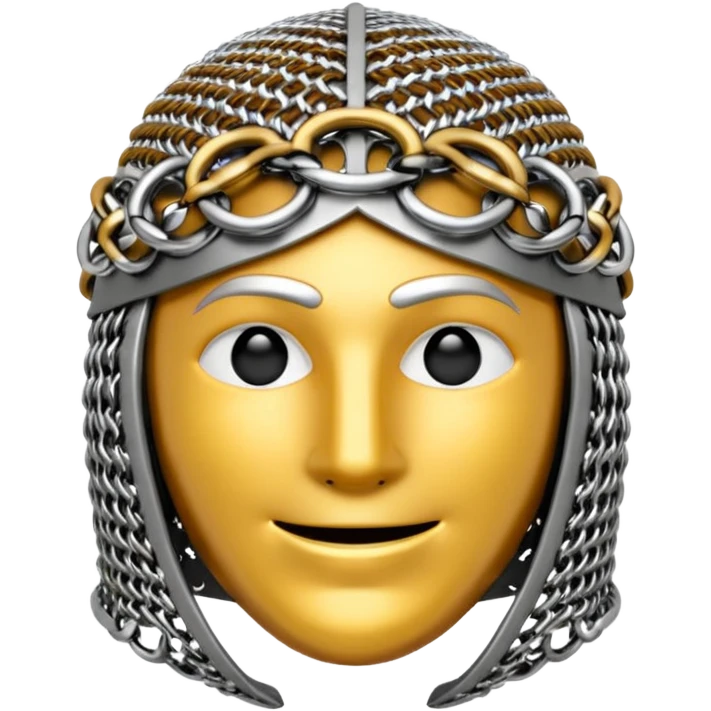 3D render of Medieval Coif, made of interlocking chainmail metal rings, wire mesh texture, visible holes and negative space, metallic silver and grey, high contrast shadows, Apple emoji style, isolated on white background --v 6.0. emoji