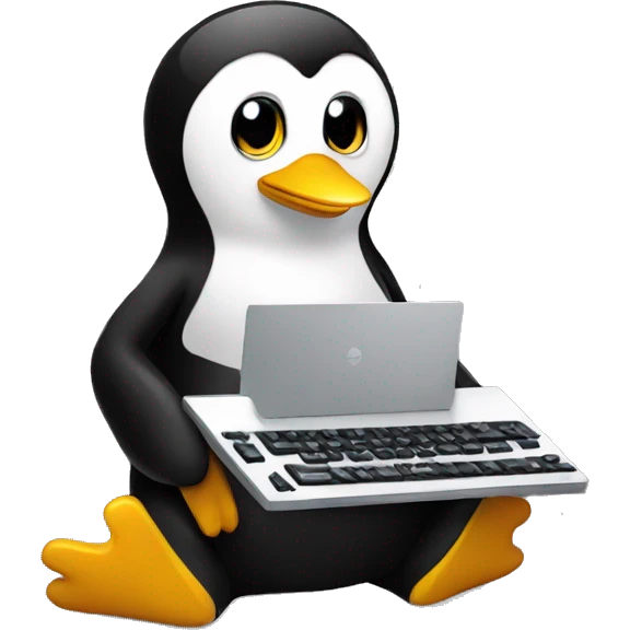 Linux tux sitting with keyboard emoji