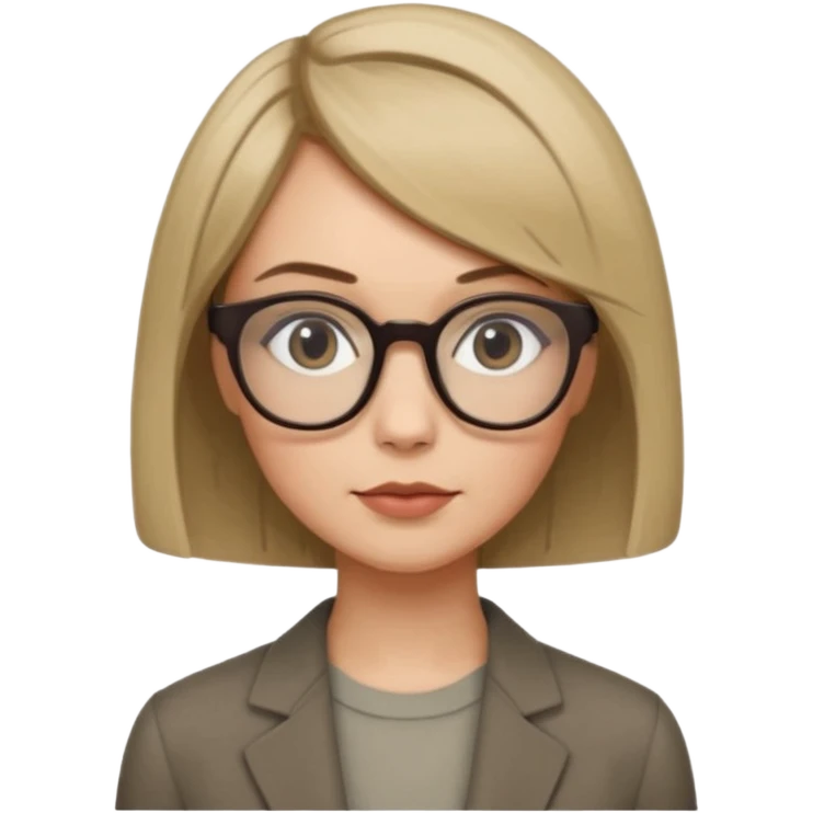 woman dark blonde petite bob haircut wears dark squarish glasses, classic clothes emoji