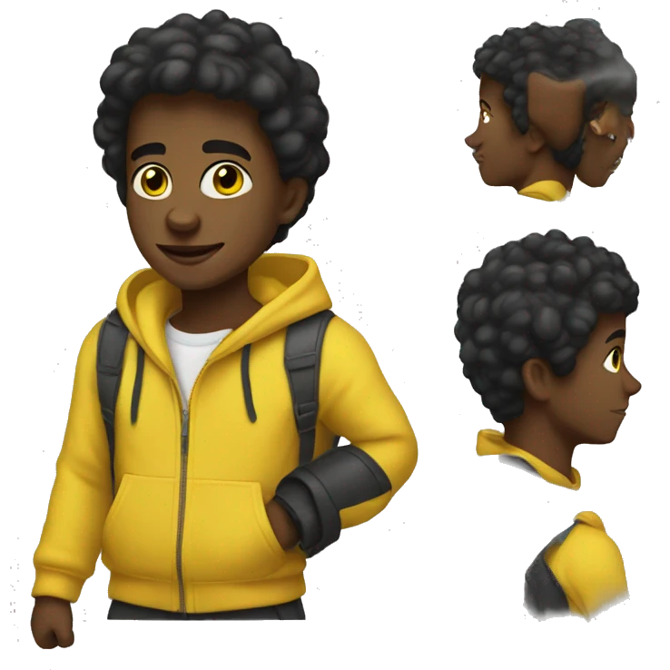 A jet black boy with a yellow hoodie emoji