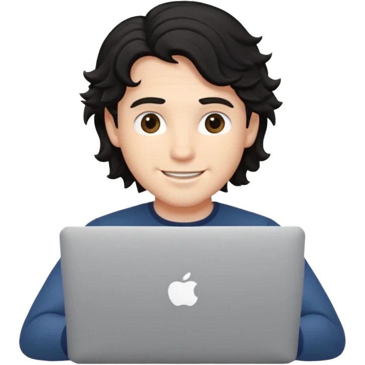 guy with wavy black hair and skin tone a little bit white, with a macbook emoji