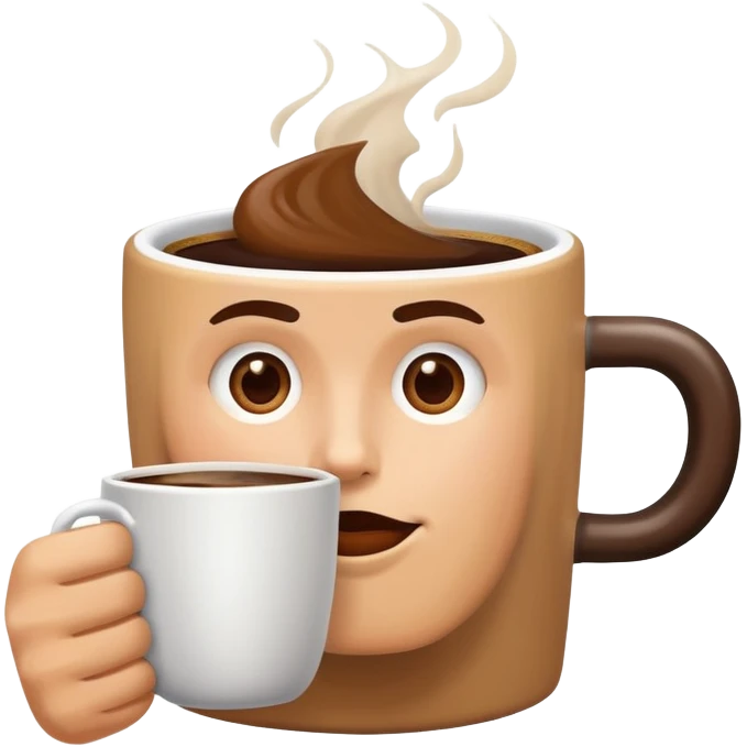 person with coffee addiction drinking from a giant mug emoji