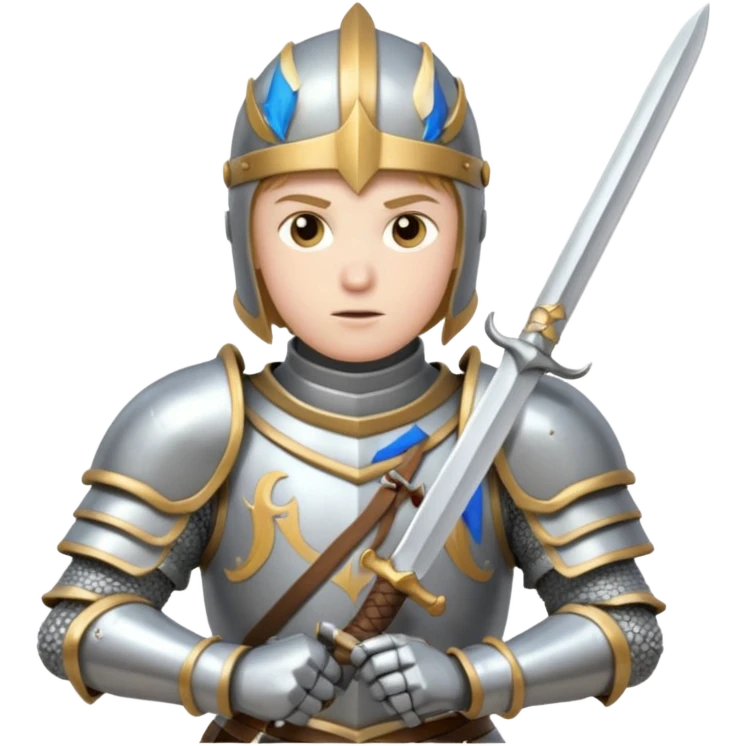 a knight in a fighting stance, wearing bright silver armor and holding a sword emoji