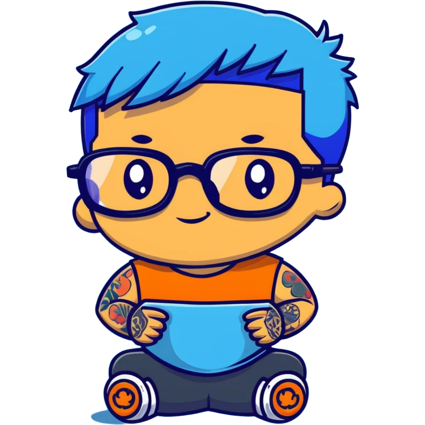character with blue hair, glasses, and tattoos emoji