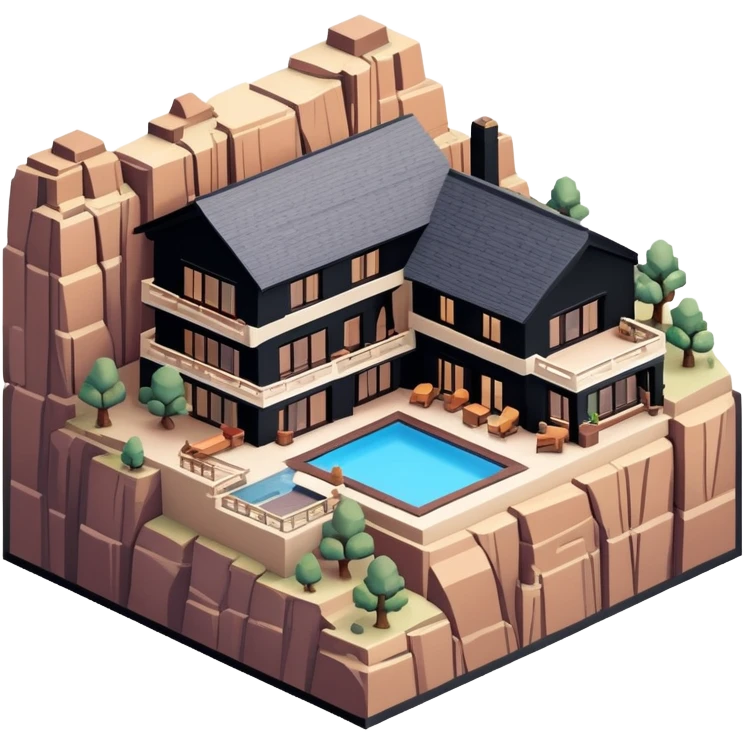 Grand Canyon lodge, isometric exterior, dollhouse-style, realistic emoji