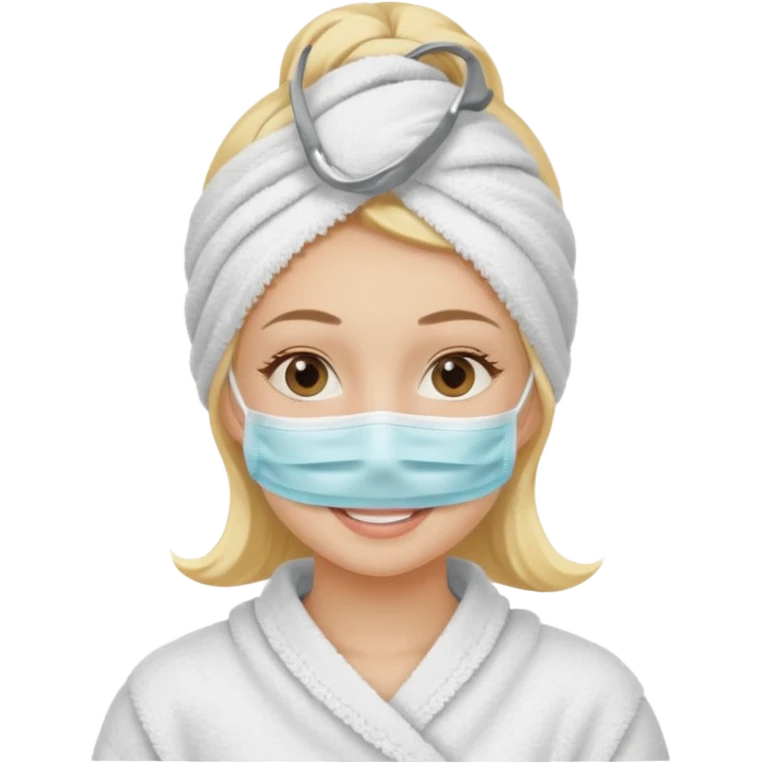 Chica rubia con toalla en la cabeza y mascarilla en la cara emoji