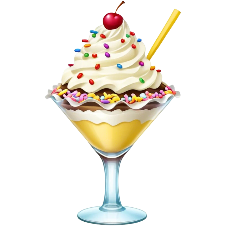 cute banana split with toppings in a ruffled cocktail glass emoji