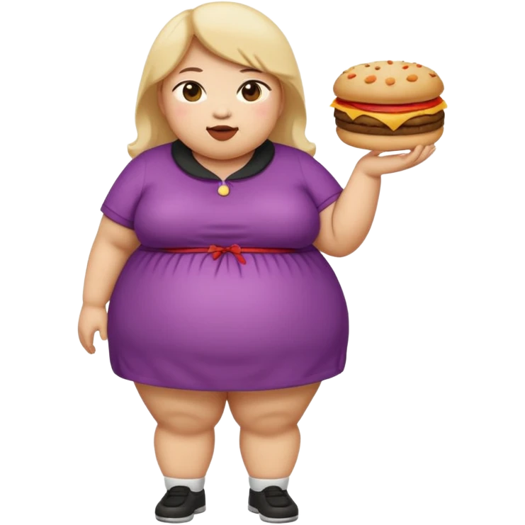 n create a humongous asian girl with 2 burgers and a cookie in her mouth, she is super obese, please make her a full body emoji emoji