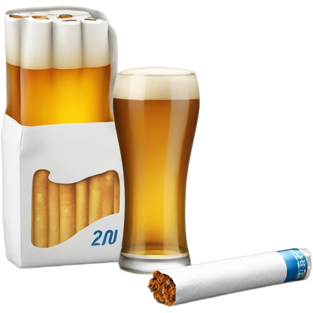 The opened white pack of cigarettes with glass of beer near it emoji