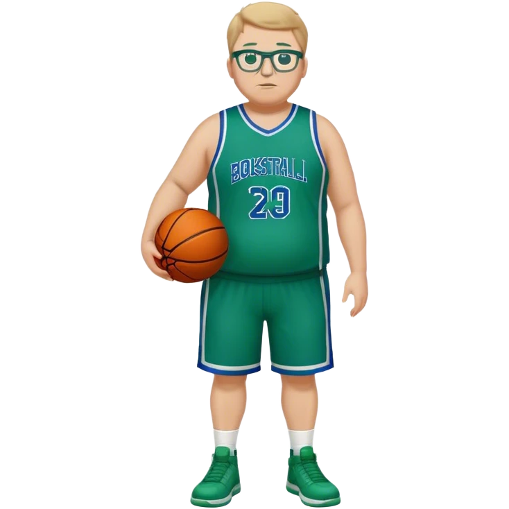 full body overweight tall white male basketball wearing glasses in blue an green uniform emoji