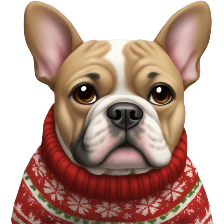 French bull dog wearing a Christmas sweater emoji