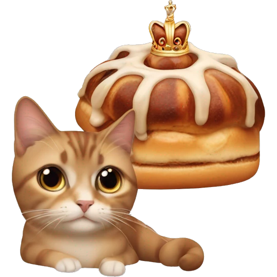 Cinnamon bun with a queen’s crown petting a cat emoji