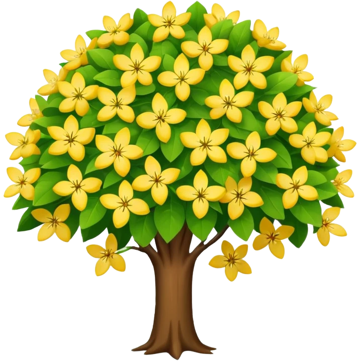 Vibranium shrub  in emoji format. I bunch of yellow whitish flowers with green leaves behind. Minimalistic. Make the shrub look more like cherry tree petals emoji