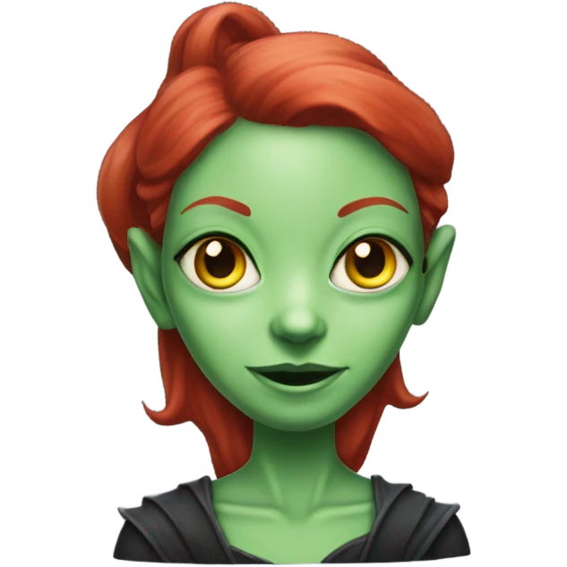 [politically incorrect, (
	{ female, alien, witch, color: light green, hair:red, eyes:cat} ]

	 emoji