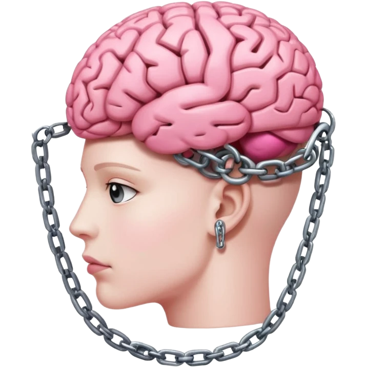 pink brain, chained up by several chains all over, side view emoji