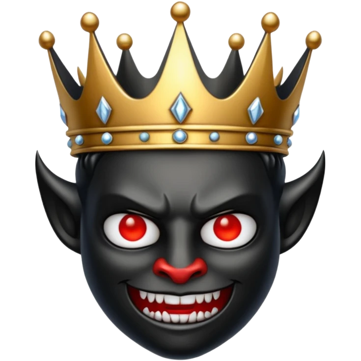 a black, shining crown with a devil face emoji