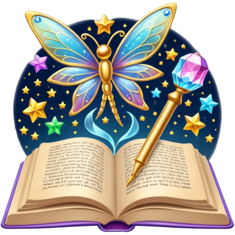 magical fairy tales book with sparkles and a wand emoji