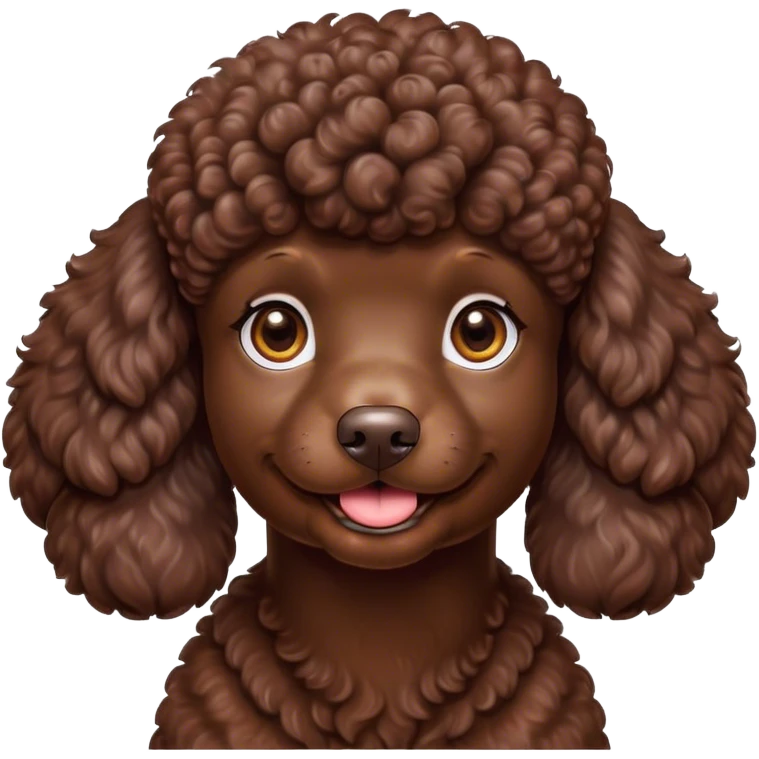 Cinematic Cute Chocolate Poodle Portrait Emoji, Head tilted playfully and inquisitively, showcasing a bouncy, curly chocolate Fur with a healthy sheen, round, sparkling brown eyes filled with curiosity, Simplified yet irresistibly adorable features, highly detailed, glowing with a warm, friendly glow, high shine, affectionate and lively, stylized with a touch of whimsy, bright and endearing, soft glowing outline, capturing the essence of a mischievous yet loving companion, so playful it feels like it could bounce out of the screen and into your arms! emoji