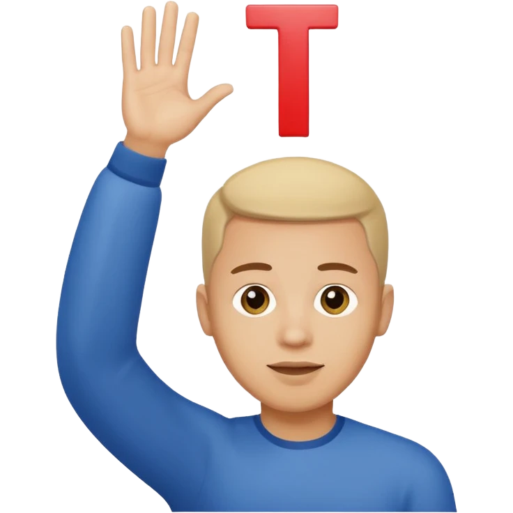 man raising hand with a small letter T above his head emoji