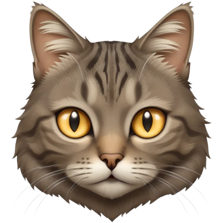 cinematic-[grey brown tabby cat]-realistic-emoji,-head-tilted-dramatically,-scruffy-[grey]-fur,-simplified-yet-realistic-focused-features,-highly-detailed,-glowing-with-an-almost-sarcastic-glow emoji