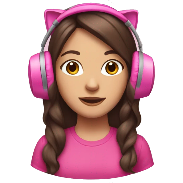 Brunette haired girl wearing pink cat headphones  emoji